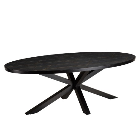 BASILE Dining Table 220x110cm Stone Effect with Gold Motifs