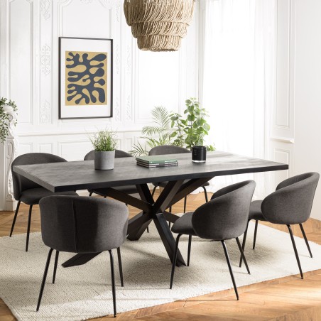 Table à manger BASILE 220x100cm plateau noir effet pierre