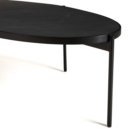 BASILE Oval Coffee Table 131x65cm Black Stone Effect with Metal Legs