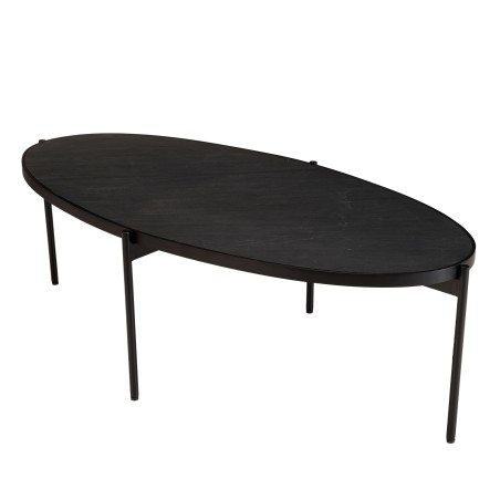 BASILE Oval Coffee Table 131x65cm Black Stone Effect with Metal Legs