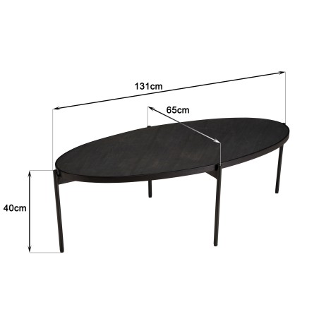 BASILE Oval Coffee Table 131x65cm Black Stone Effect with Metal Legs
