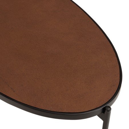 BASILE Oval Coffee Table 131x65cm Rust Color with Stone Effect