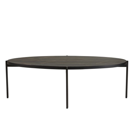 Table basse ovale BASILE - Effet pierre et motifs dorés