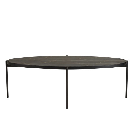 BASILE Oval Coffee Table 131x65cm - Stone Effect & Gold Motifs
