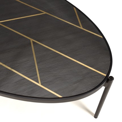 Table basse ovale BASILE - Effet pierre et motifs dorés