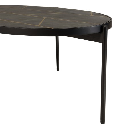 BASILE Oval Coffee Table 131x65cm - Stone Effect & Gold Motifs