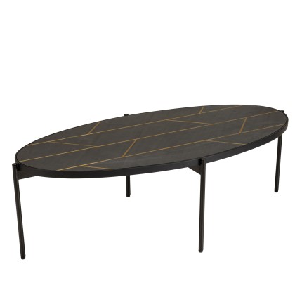 BASILE Oval Coffee Table 131x65cm - Stone Effect & Gold Motifs