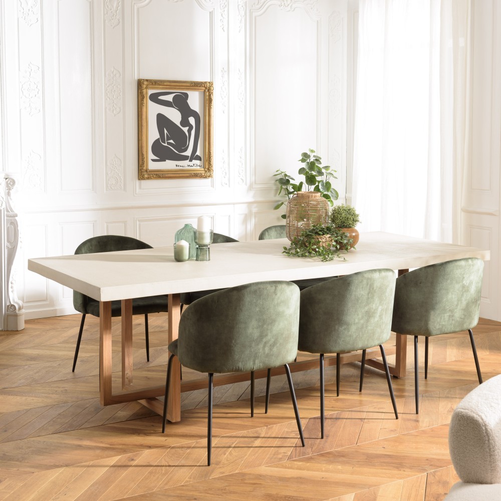 Table à manger WALLY - Béton beige et teck - 243x100cm Table à manger WALLY - Béton beige et teck - 243x100cm