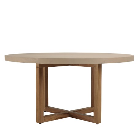 WALLY Round Dining Table 153x153cm - Beige Concrete & Teak Legs