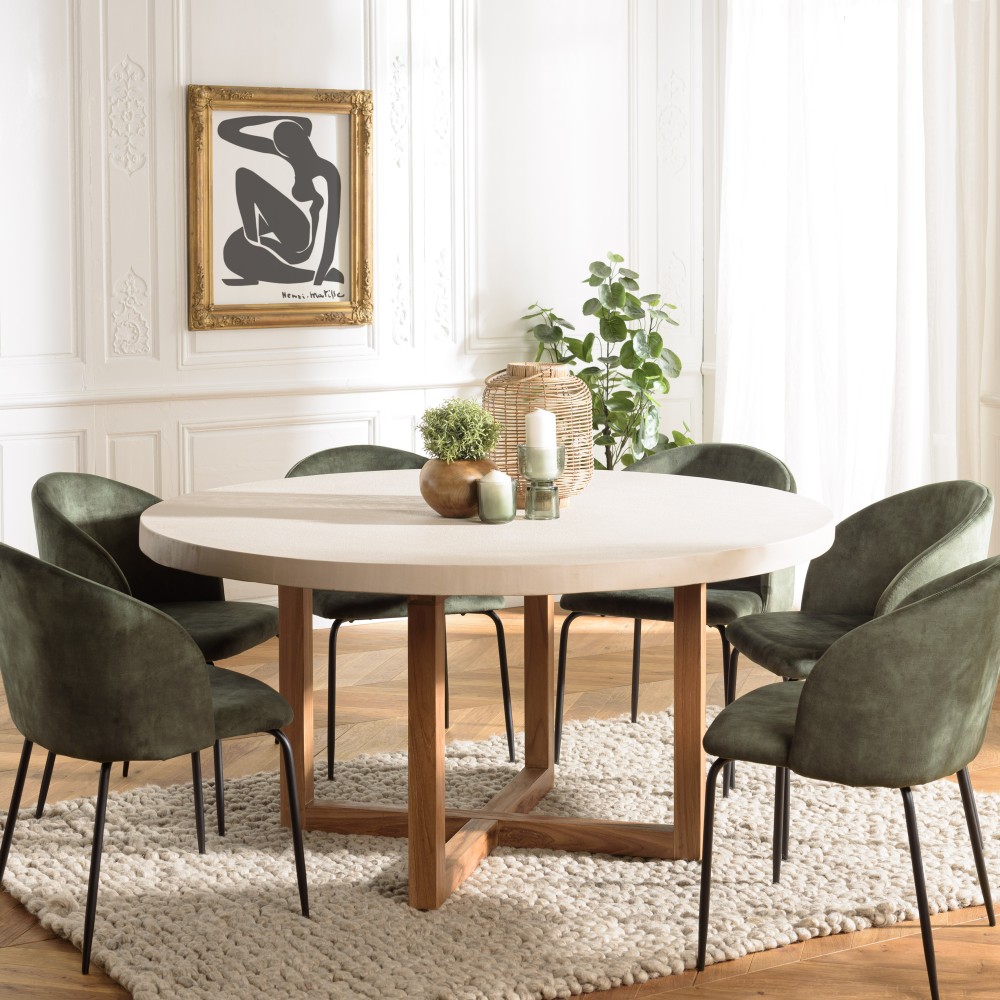DAK Round Dining Table 153x153cm - Beige Concrete & Teak Legs DAK Round Dining Table 153x153cm - Beige Concrete & Teak Legs