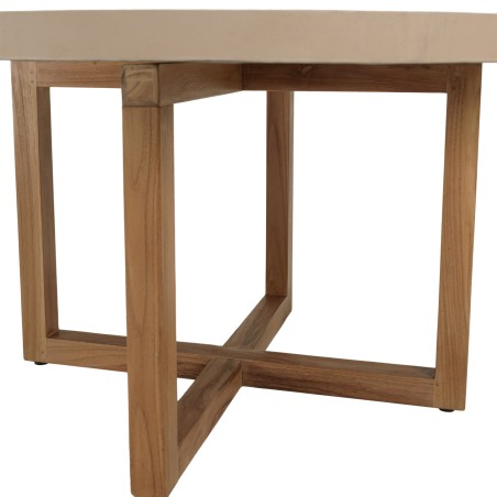 Table à manger ronde WALLY 153x153cm béton beige teck