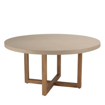 WALLY Round Dining Table 153x153cm - Beige Concrete & Teak Legs