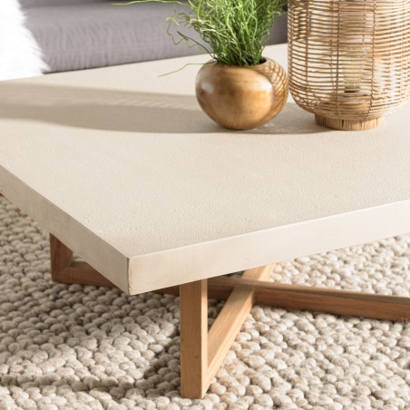 Table basse carrée DAK en béton beige et teck