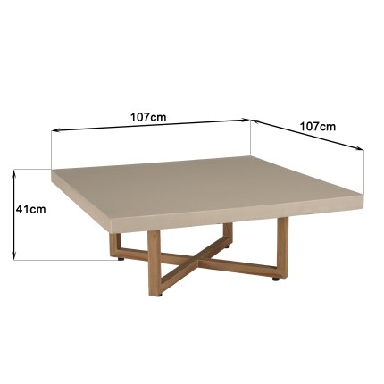 Table basse carrée WALLY en béton beige et teck