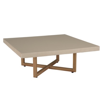 WALLY Square Coffee Table 107x107cm - Beige Concrete & Teak Legs