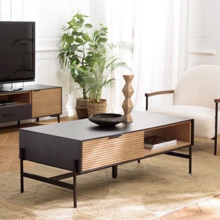 Table basse CHARLIE marron et noire 2 tiroirs 1 niche
