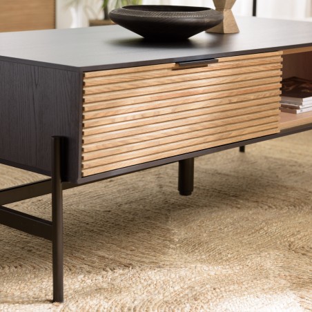 CHARLIE Brown and Black Coffee Table with 2 Drawers and 1 Compartment