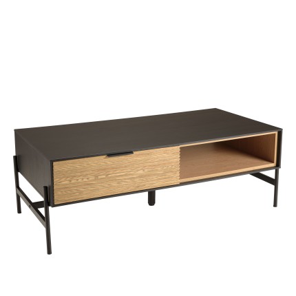 Table basse CHARLIE marron et noire 2 tiroirs 1 niche