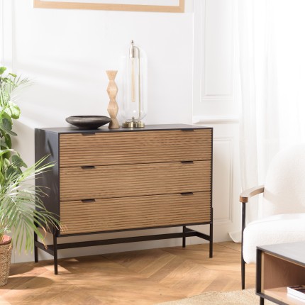 Commode CHARLIE marron et noire 3 tiroirs