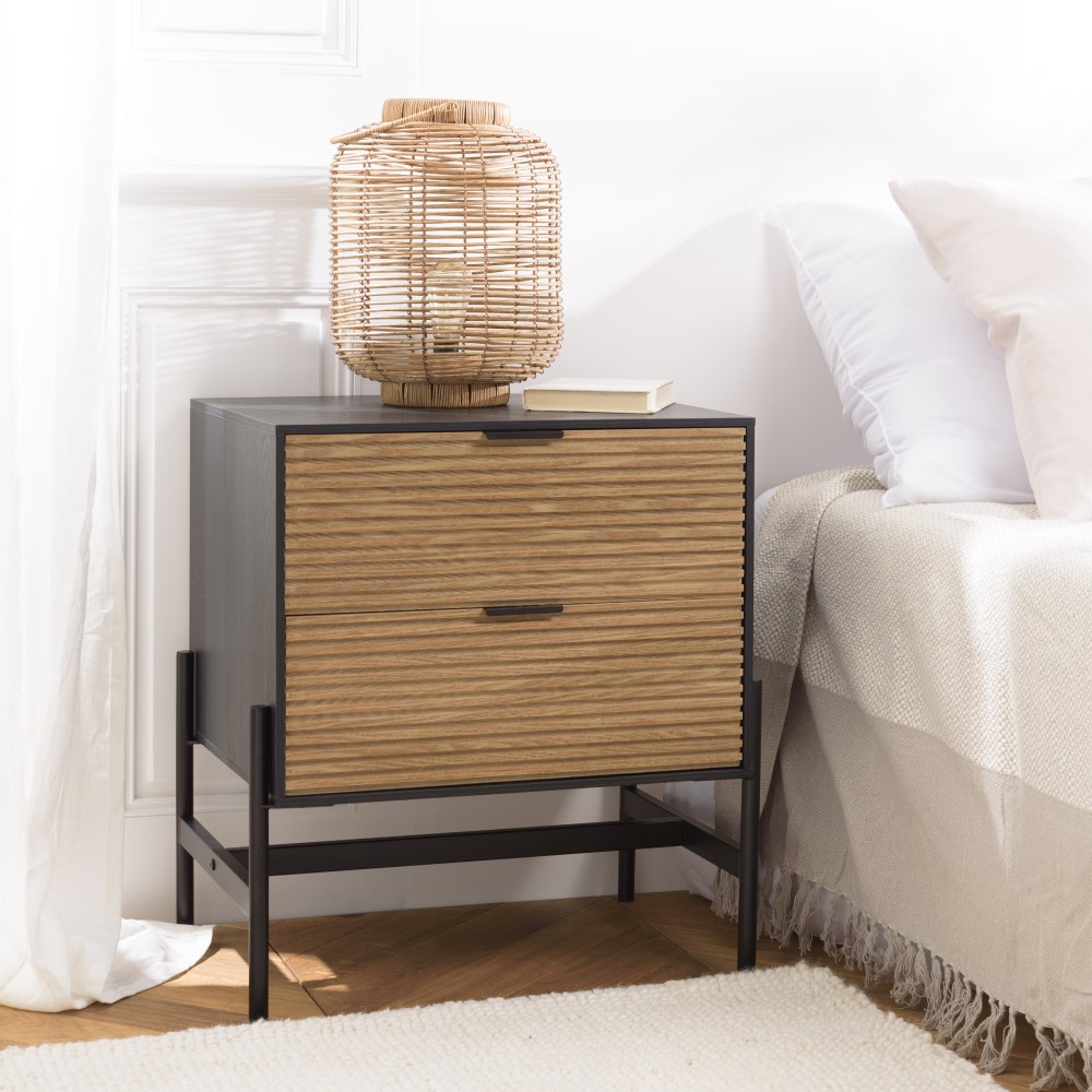 CHARLIE Brown and Black Bedside Table with 2 Drawers CHARLIE Brown and Black Bedside Table with 2 Drawers