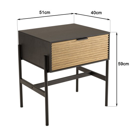 CHARLIE Brown and Black Bedside Table - 1 Drawer & Metal Legs
