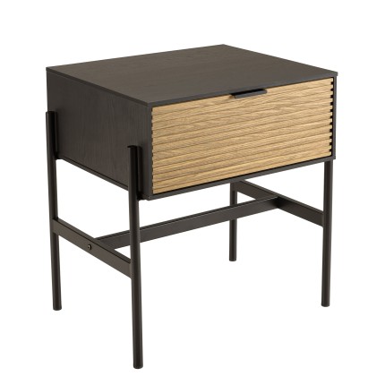 CHARLIE Brown and Black Bedside Table - 1 Drawer & Metal Legs