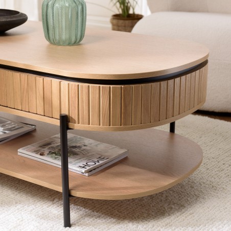CHARLIE - Brown Coffee Table with 2 Drawers in Retro Style
