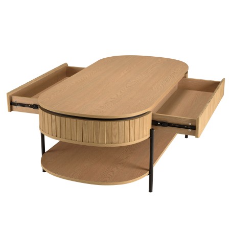 CHARLIE - Brown Coffee Table with 2 Drawers in Retro Style