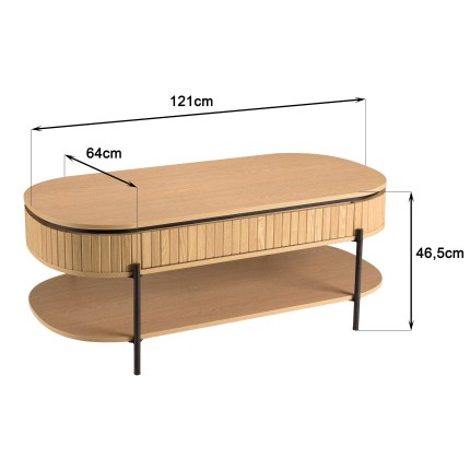 Table basse CHARLIE marron 2 tiroirs rétro