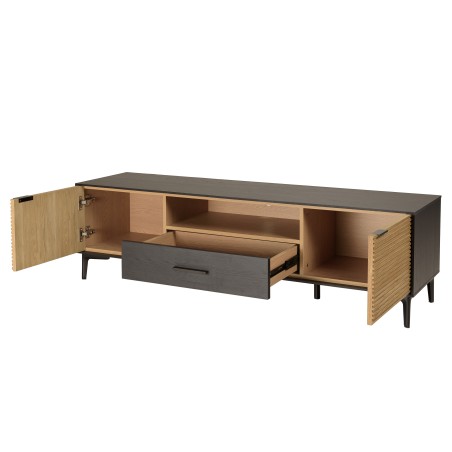 CHARLIE Brown and Black TV Stand with 2 Doors, 1 Drawer and 1 Compartment