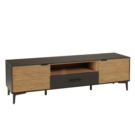 CHARLIE Brown and Black TV Stand with 2 Doors, 1 Drawer and 1 Compartment