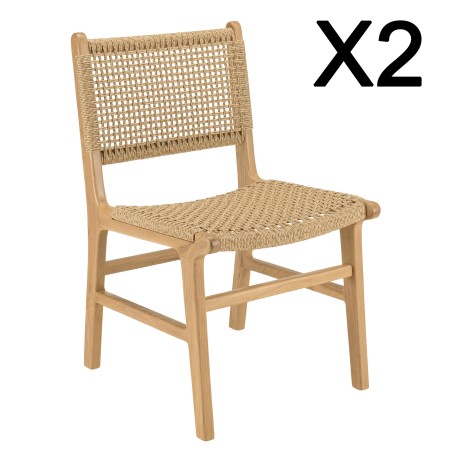 Lot 2 chaises jardin Valeria teck naturel rotin beige