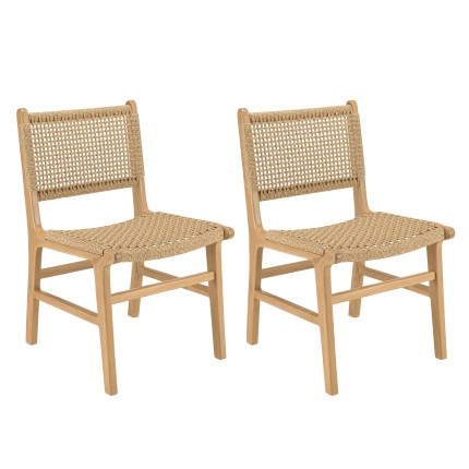 Lot 2 chaises jardin Valeria teck naturel rotin beige