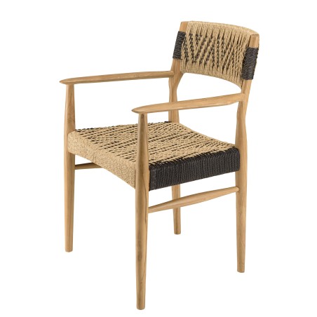 VALERIA - Set of 2 Teak Garden Armchairs | Beige/Black Synthetic Rattan