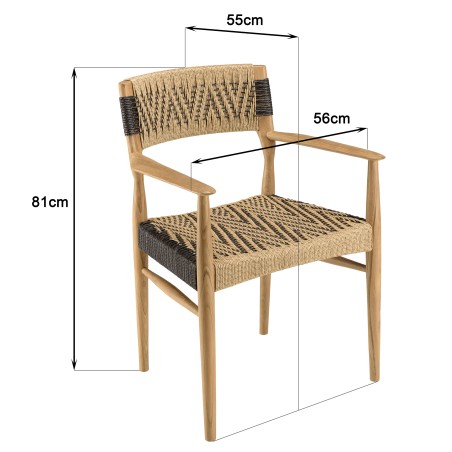 VALERIA - Set of 2 Teak Garden Armchairs | Beige/Black Synthetic Rattan