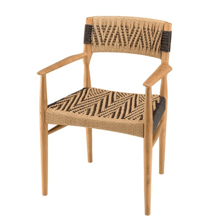 VALERIA - Set of 2 Teak Garden Armchairs | Beige/Black Synthetic Rattan