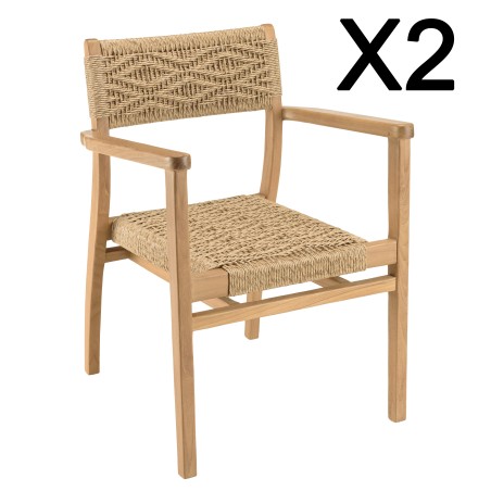 VALERIA - Set of 2 Teak Garden Armchairs in Synthetic Rattan | Diamond Pattern