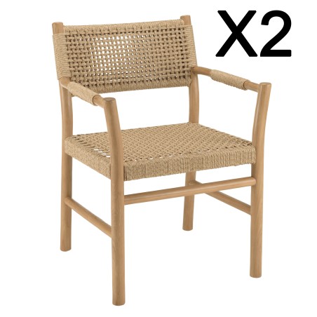 VALERIA - Set of 2 Garden Armchairs | Beige Synthetic Rattan & Teak