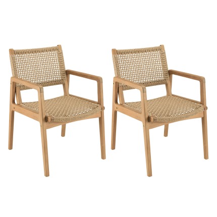 Lot de 2 fauteuils jardin teck naturel rotin synthétique