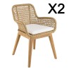 Lot de 2 fauteuils jardin VALERIA en teck et rotin synthétique