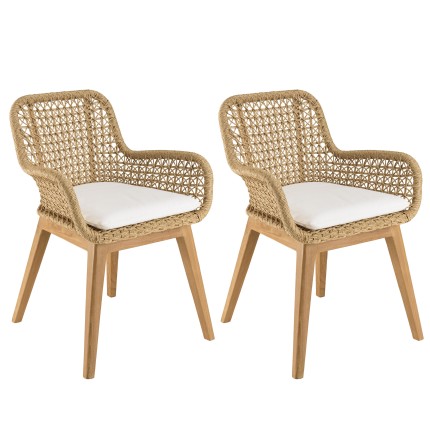 Lot de 2 fauteuils jardin VALERIA en teck et rotin synthétique