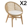 Lot de 2 fauteuils jardin arrondi teck rotin synthétique