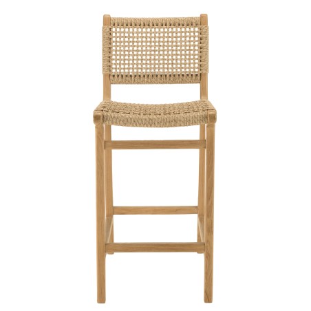 Lot de 2 tabourets bar de jardin teck rotin beige