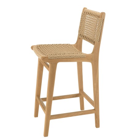 VALERIA Set of 2 Beige Synthetic Rattan Teak Garden Bar Stools