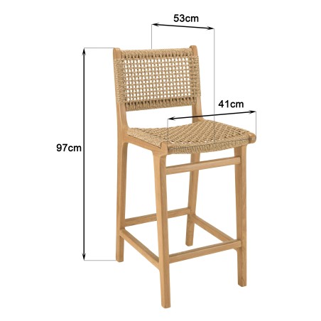 Lot de 2 tabourets bar de jardin teck rotin beige