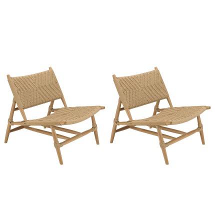 VALERIA - Set of 2 Relief Synthetic Rattan Teak Garden Lounge Chairs