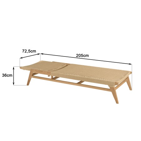 VALERIA Sun Lounger - Natural Teak & Beige Rattan - 4 Reclining Positions