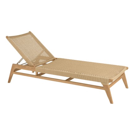 VALERIA Sun Lounger - Natural Teak & Beige Rattan - 4 Reclining Positions