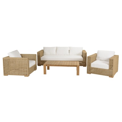 Salon de jardin VALERIA 6 places en rotin synthétique beige