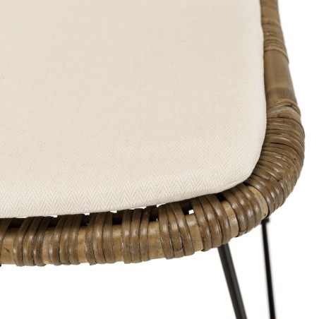 Lot 2 chaises rotin grisé coussin blanc métal noir